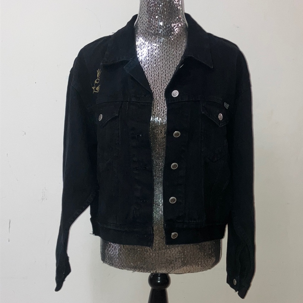 Bill Blass Vintage 1990’s Black Denim Jacket Large - Picture 5 of 8